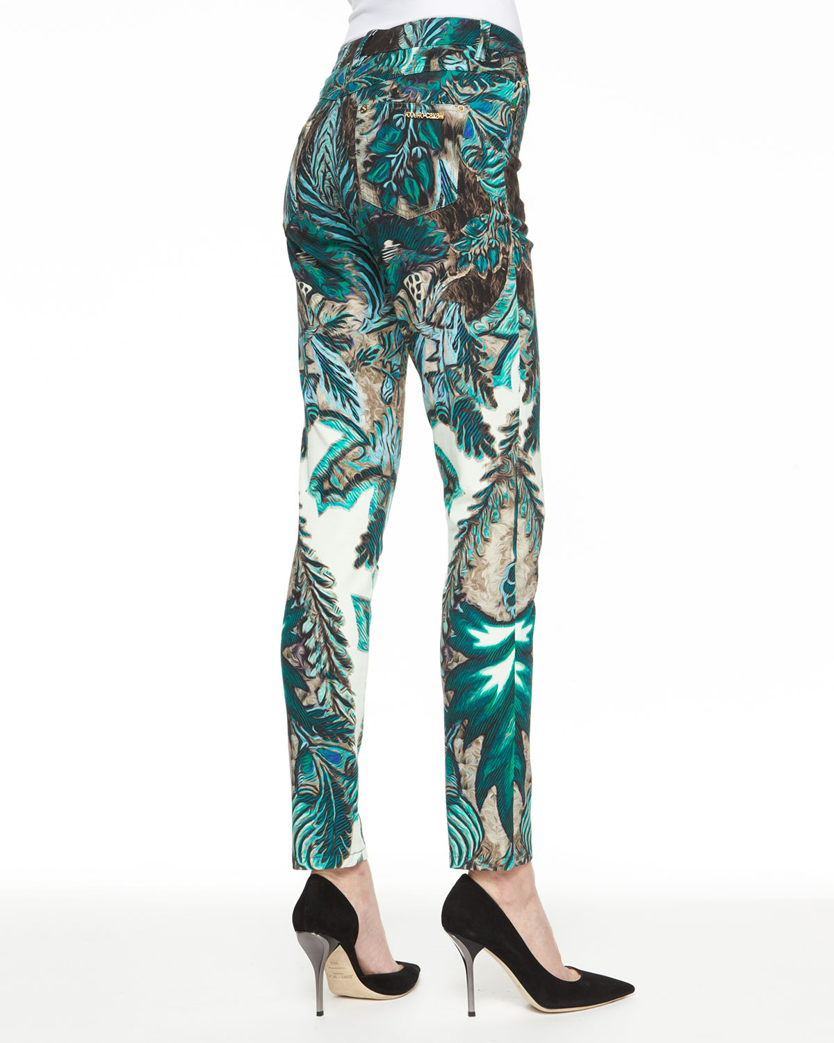 Roberto cavalli Exotic Floral Print Skinny Jeans in Green | Lyst