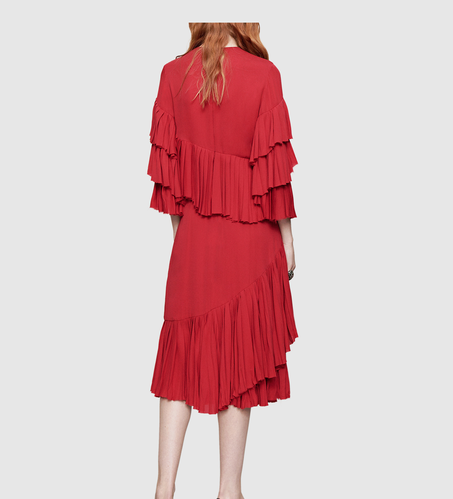Lyst - Gucci Satin Georgette Ruffle Dress in Red
