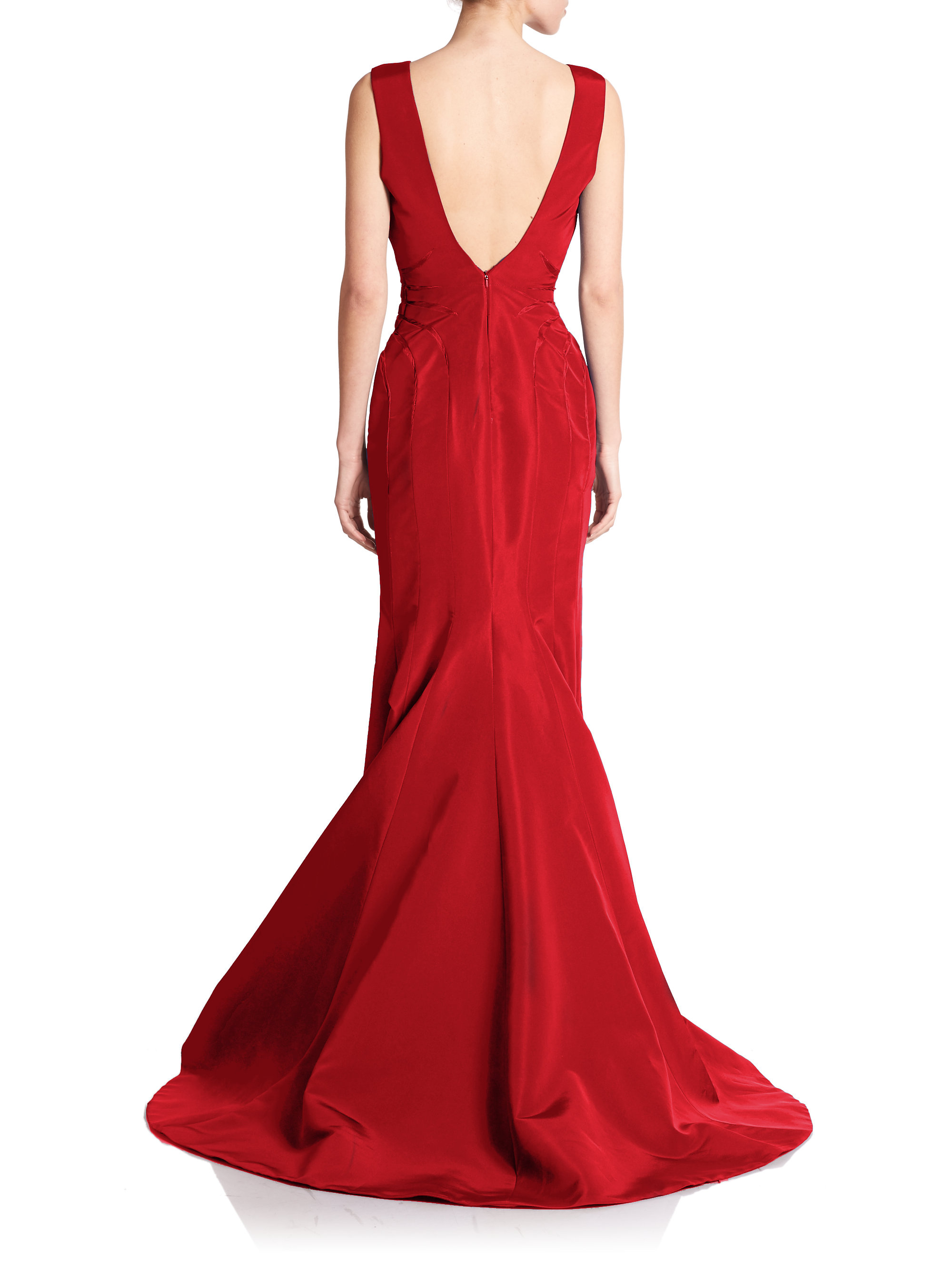 Lyst - Zac Posen Sleevless Silk Mermaid Gown in Red