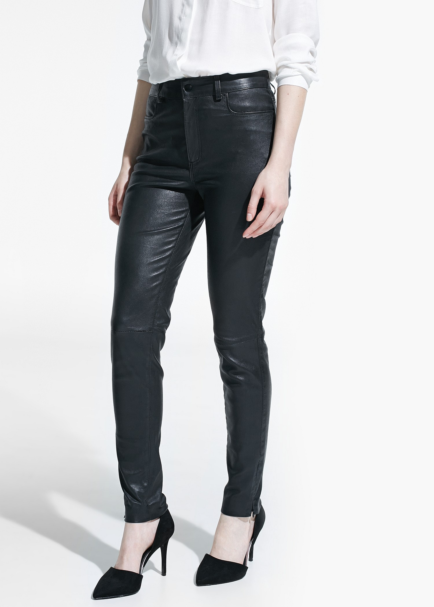 Lyst - Mango High-Waist Leather Trousers in Black