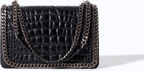 Zara Crocodile Pattern Leather City Bag with Chain in Black | Lyst