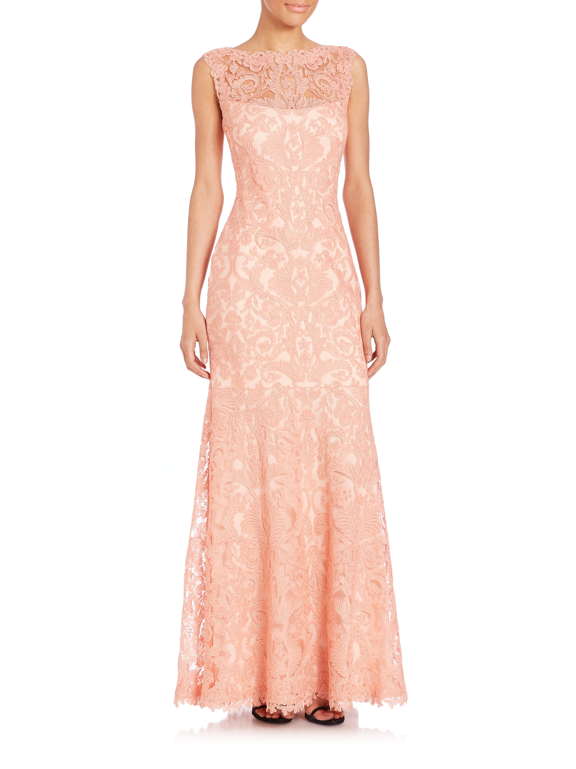 Lyst - Tadashi Shoji Lace Illusion Gown in Pink