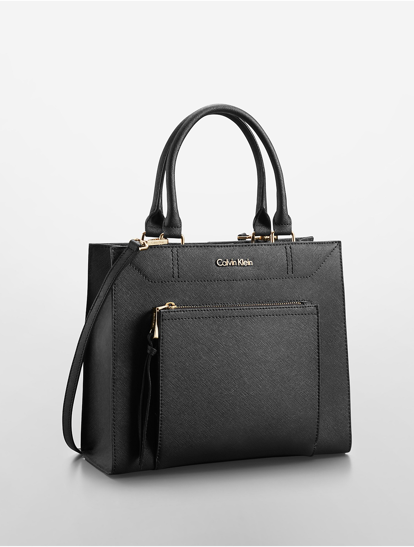 Lyst - Calvin Klein Saffiano Leather Small Tote Bag in Black