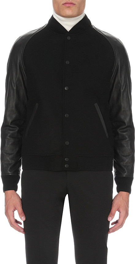 Coach Wool Blend And Leather Baseball Jacket In Black For Men Lyst Gallery