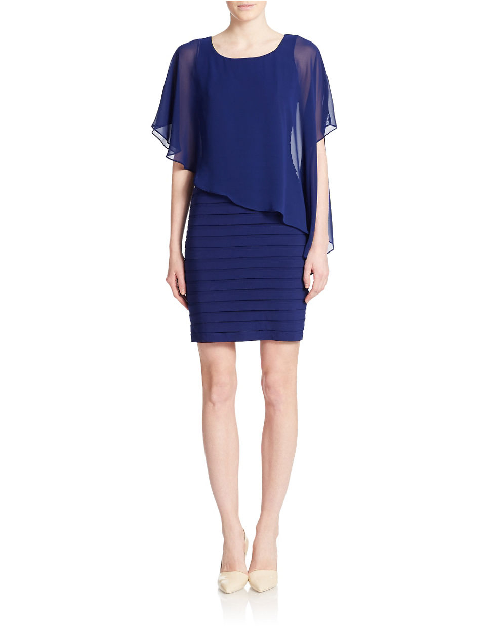 Sheath gown with asymmetrical overlay size