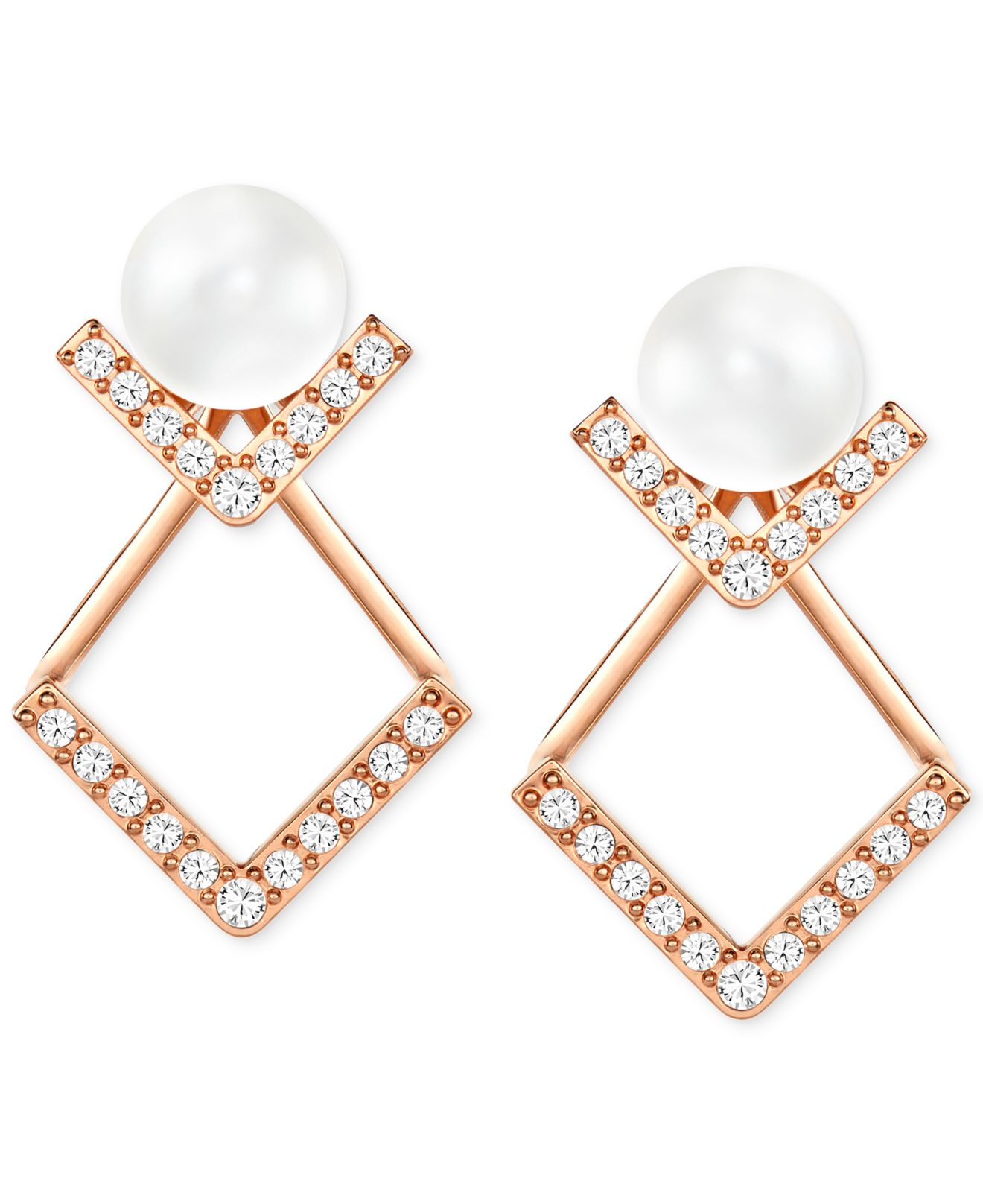 Lyst Swarovski Imitation Gl Pearl And Pavé Earring Jacket Gallery