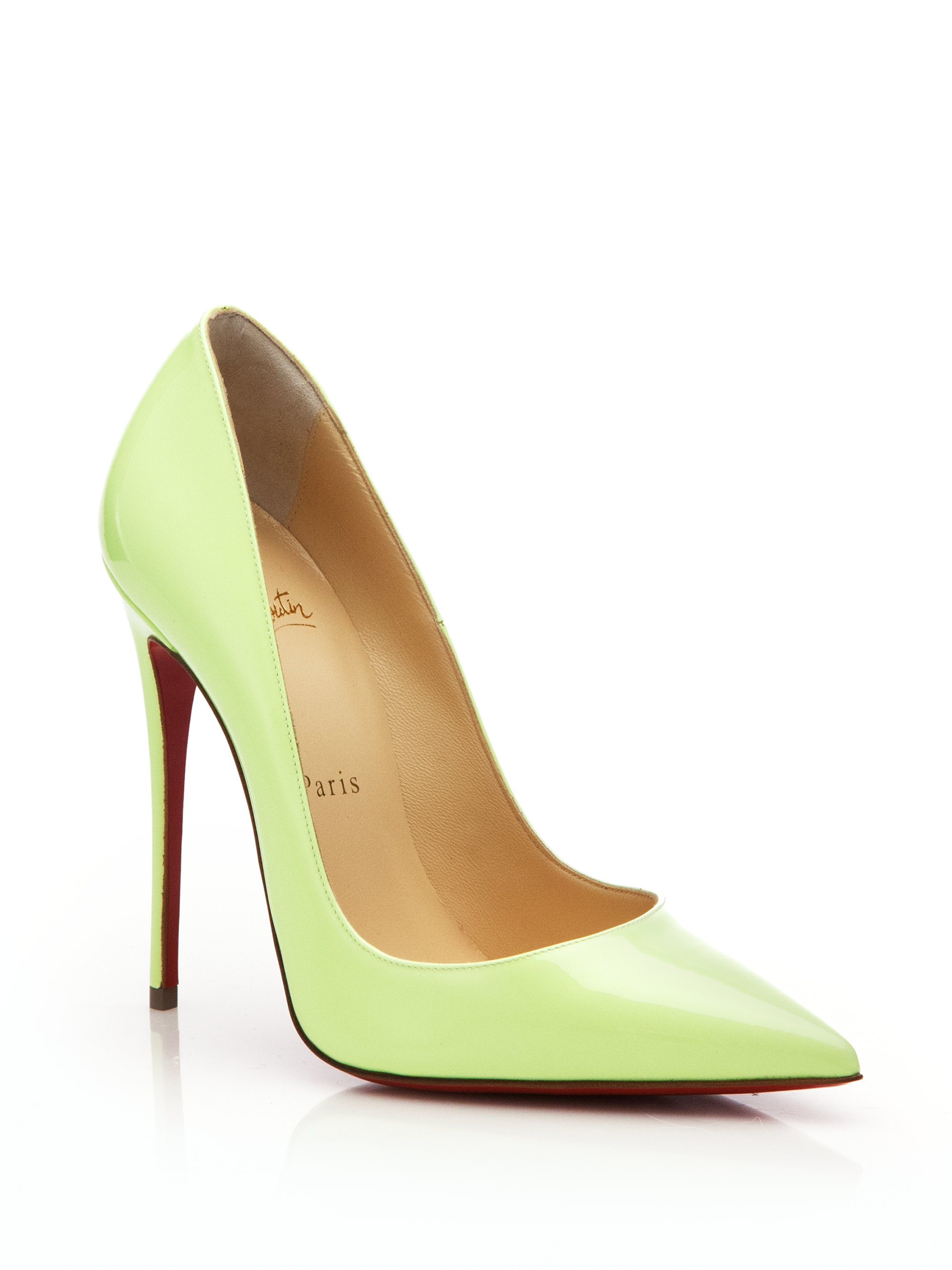Lyst - Christian Louboutin Patent Leather Point-toe Pumps in Green