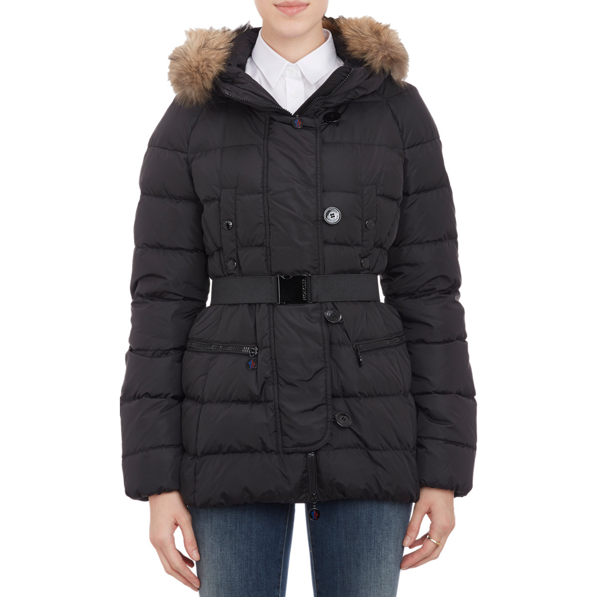 Moncler Women's Fur-trimmed Hood gene Puffer Jacket in Black | Lyst