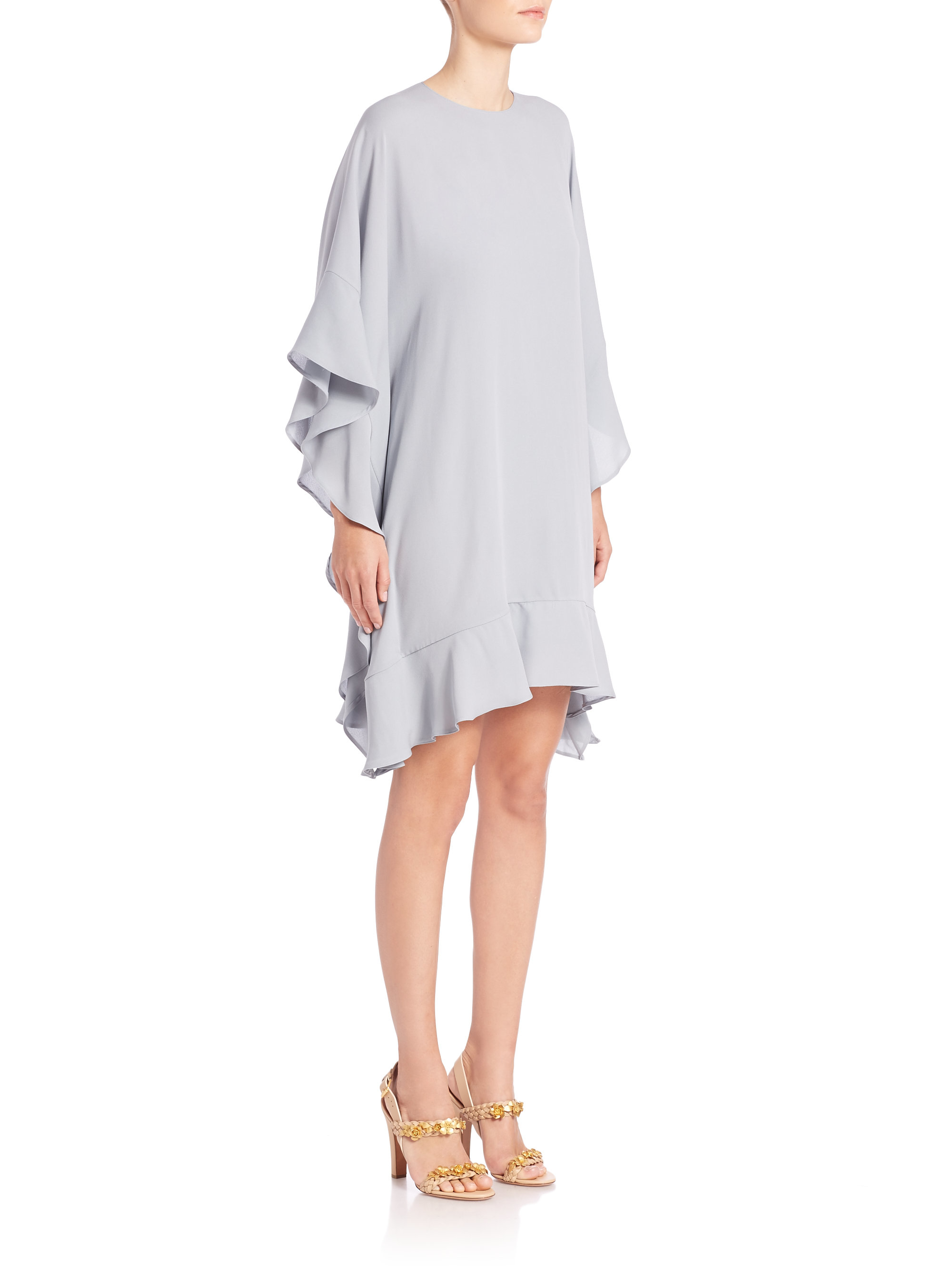 Lyst Valentino Silk Flutter Dress In Gray Gallery