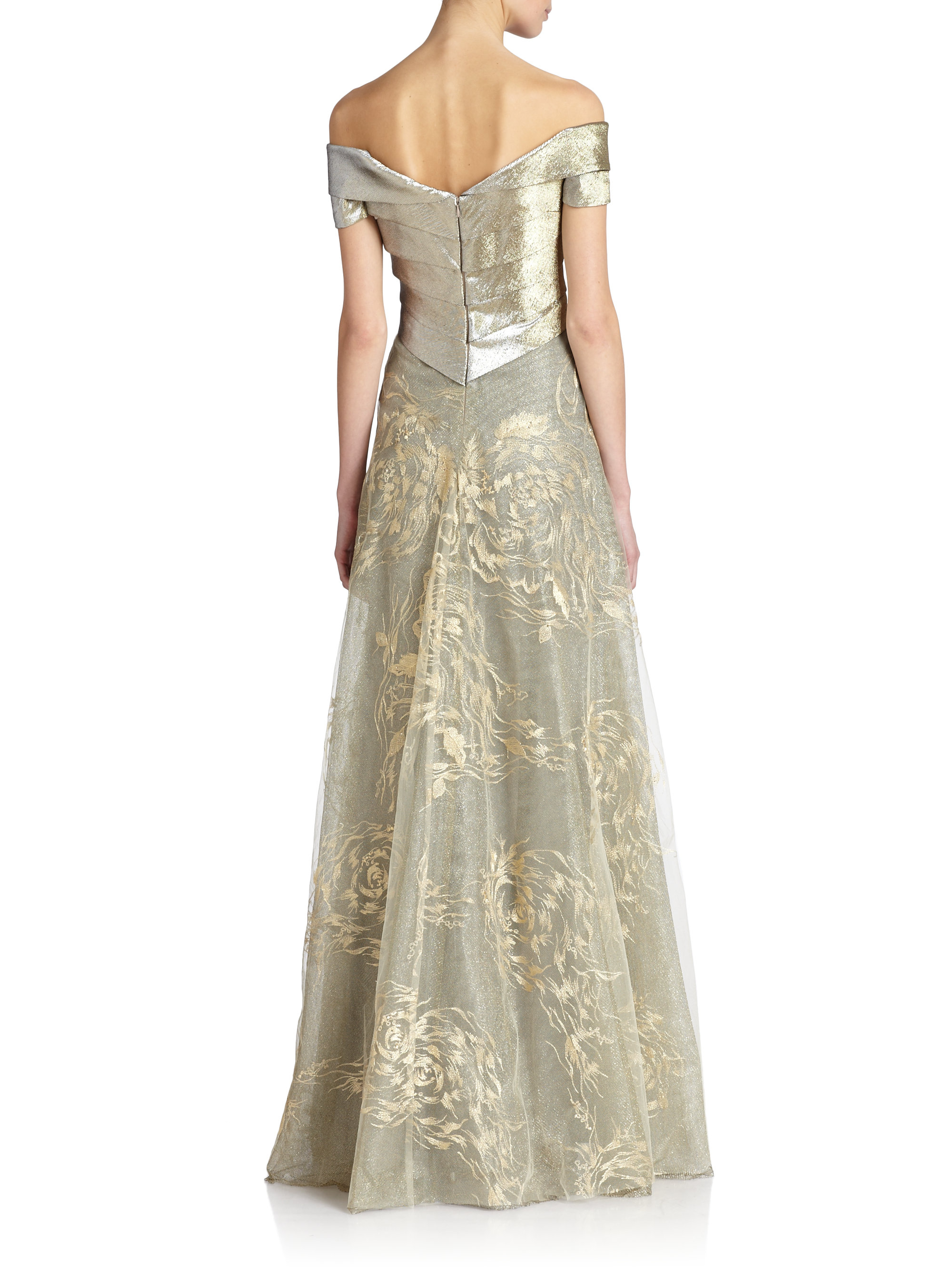 Rene ruiz Embroidered Tulle Gown in Gold | Lyst