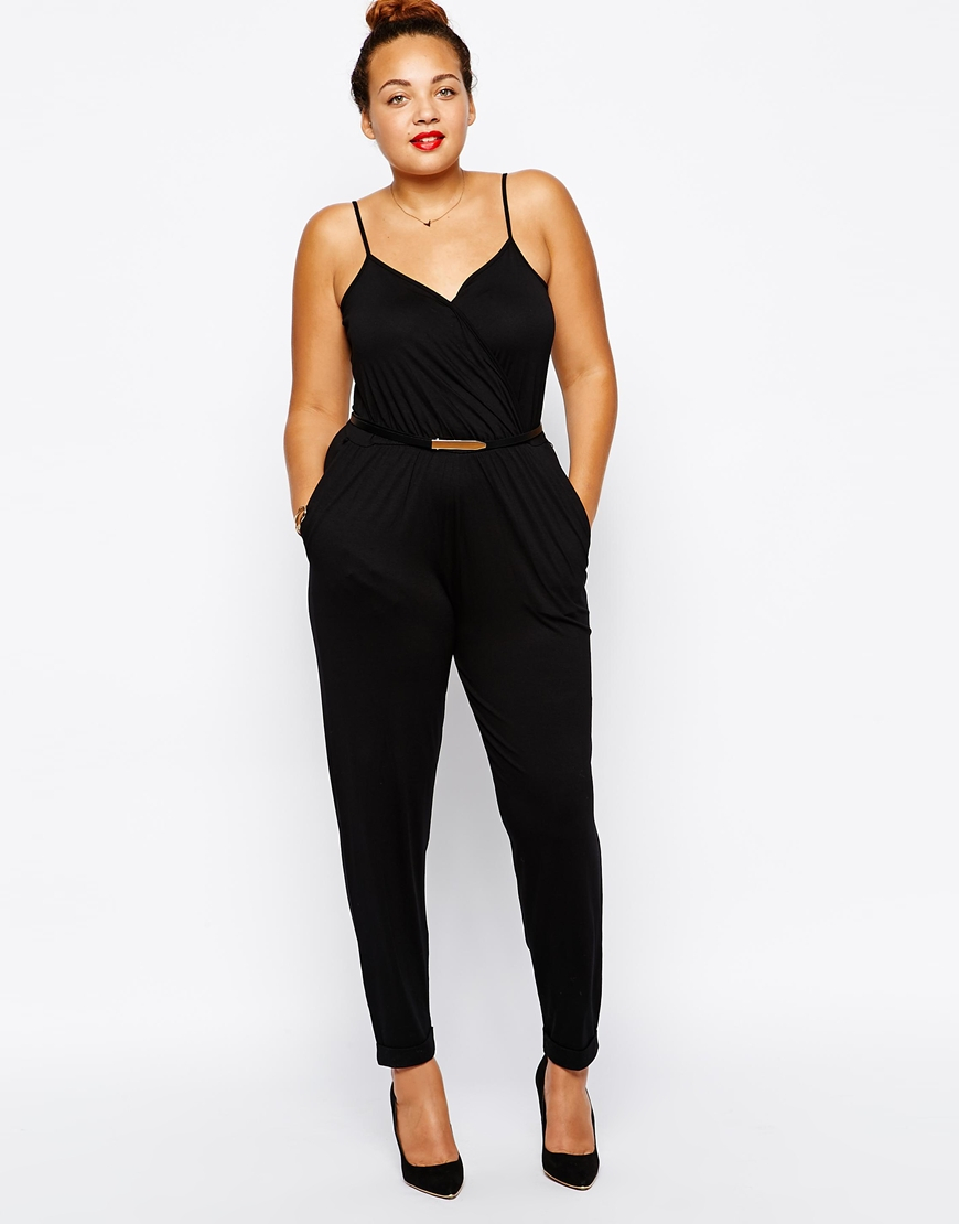 Asos Cami Wrap Jumpsuit With Belt In Purple 