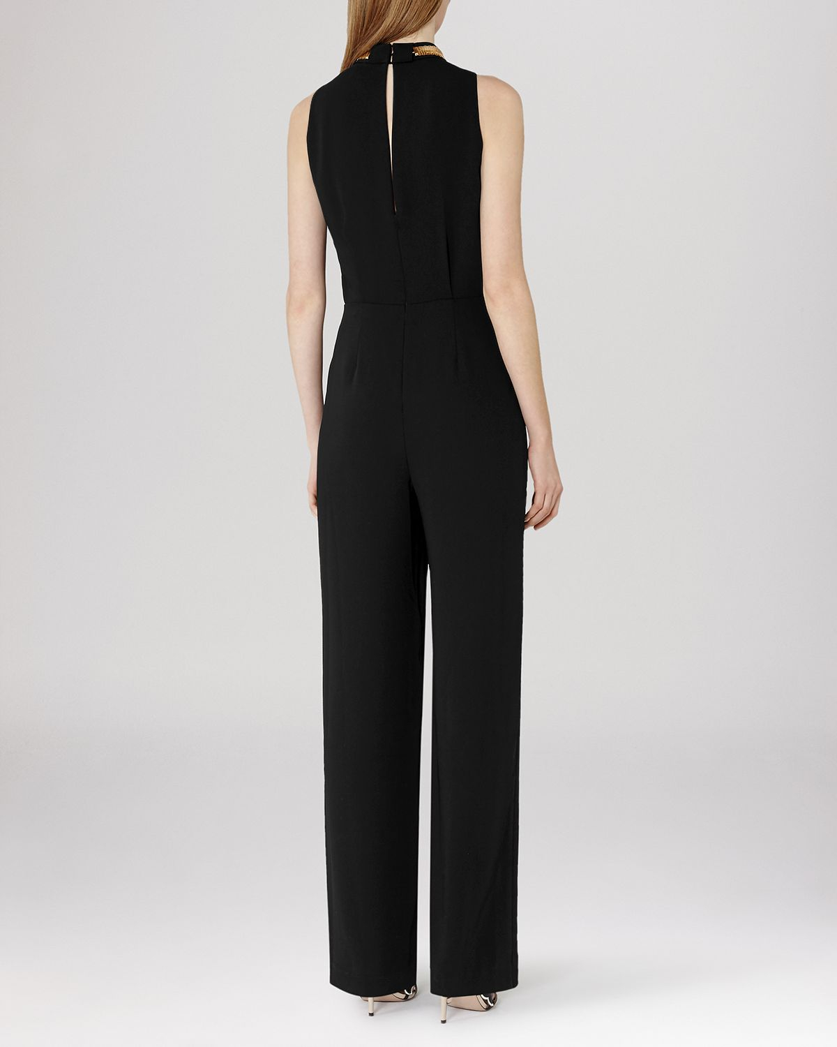 Lyst - Reiss Jumpsuit - Kenna Chain Neckline in Black