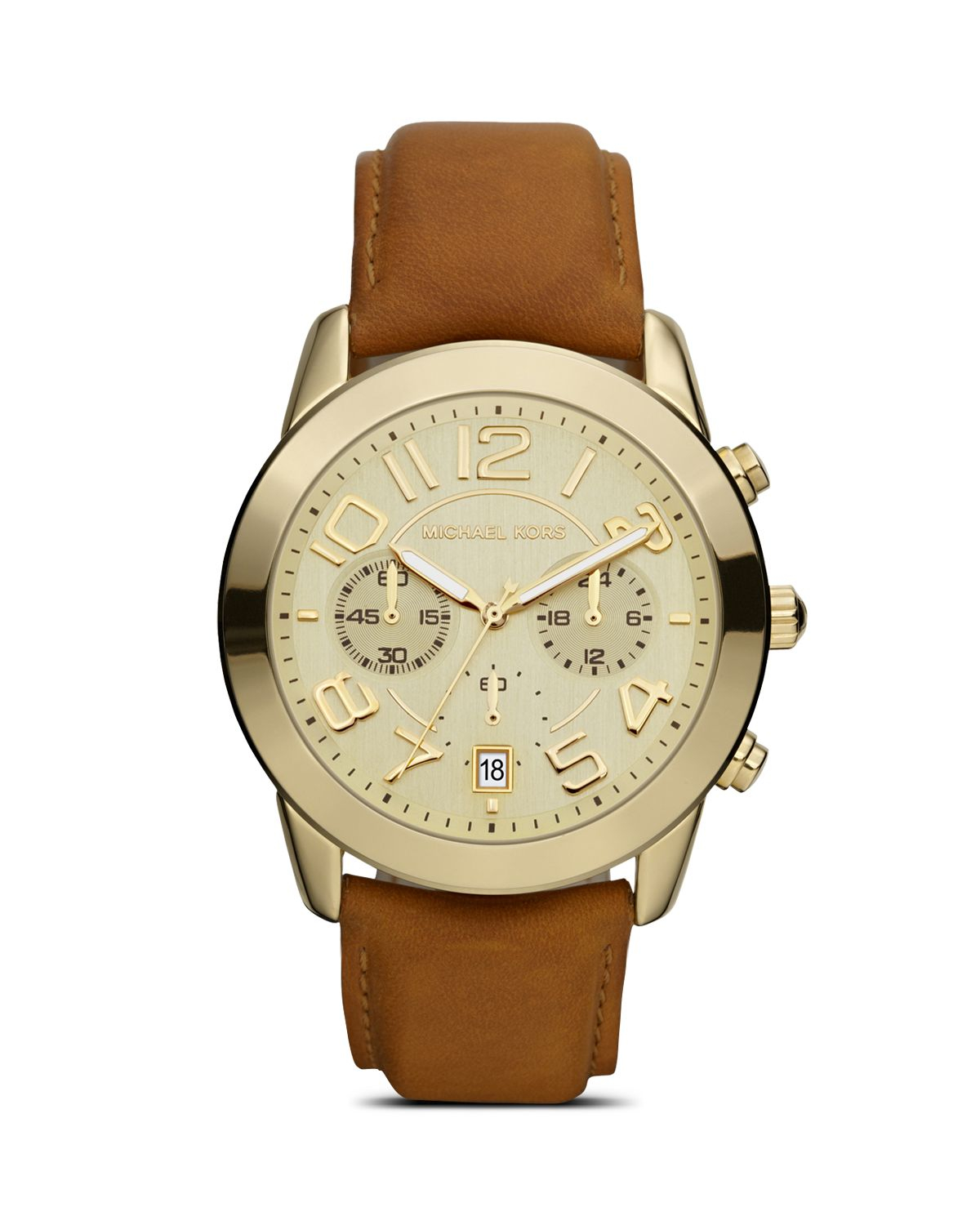 Lyst Michael Kors Ladies Shiny Gold Watch On Leather Strap in Metallic