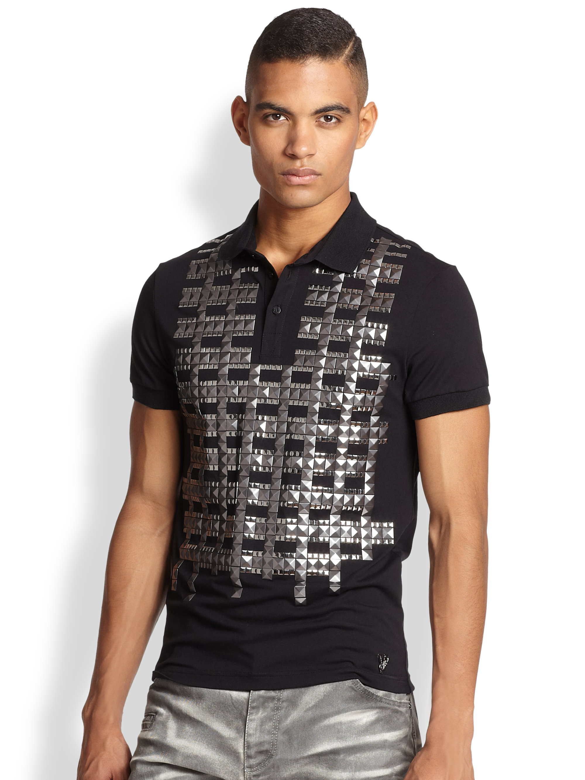 Versace jeans Studded Cotton Polo in Black for Men | Lyst