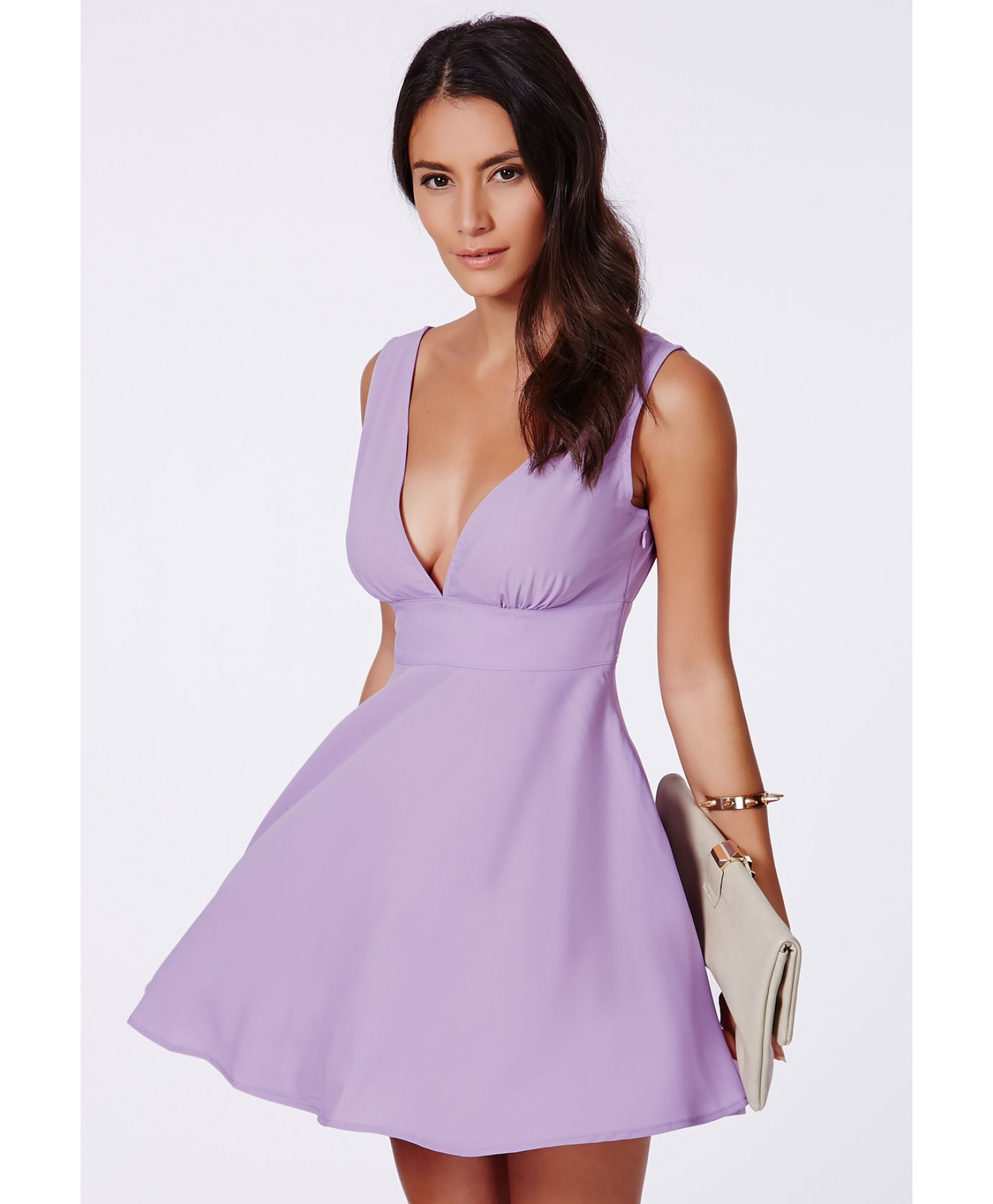 Missguided Agatka Lilac Plunge Neck Skater Dress in Purple Lyst