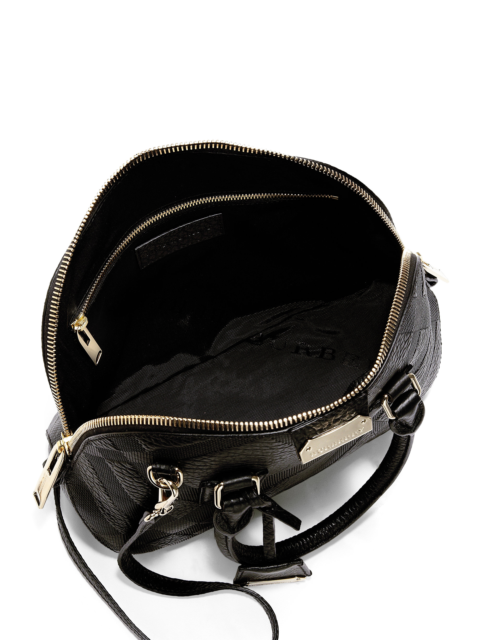 Lyst Burberry Orchard Small Checked Leather Tote In Black Gallery