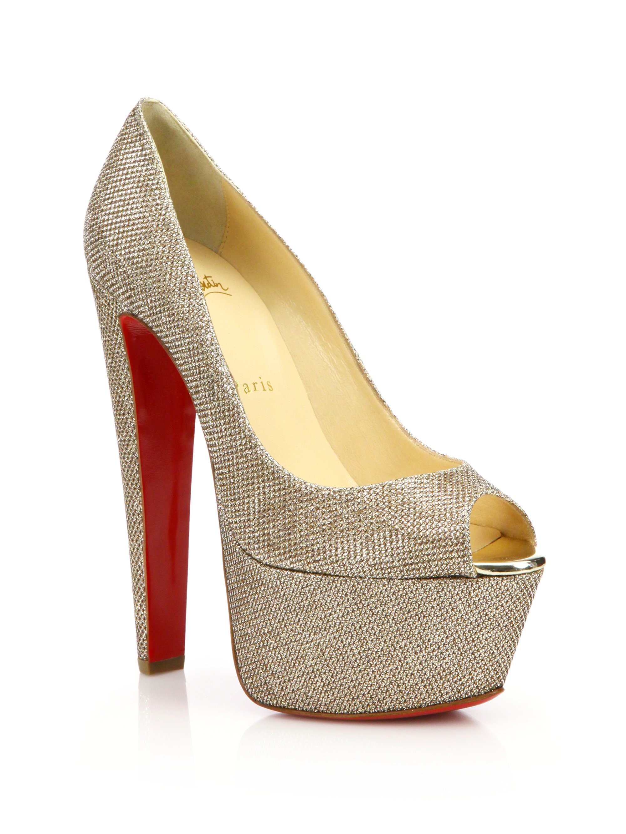 Christian Louboutin Embellished Peep-Toe Metallic Pumps