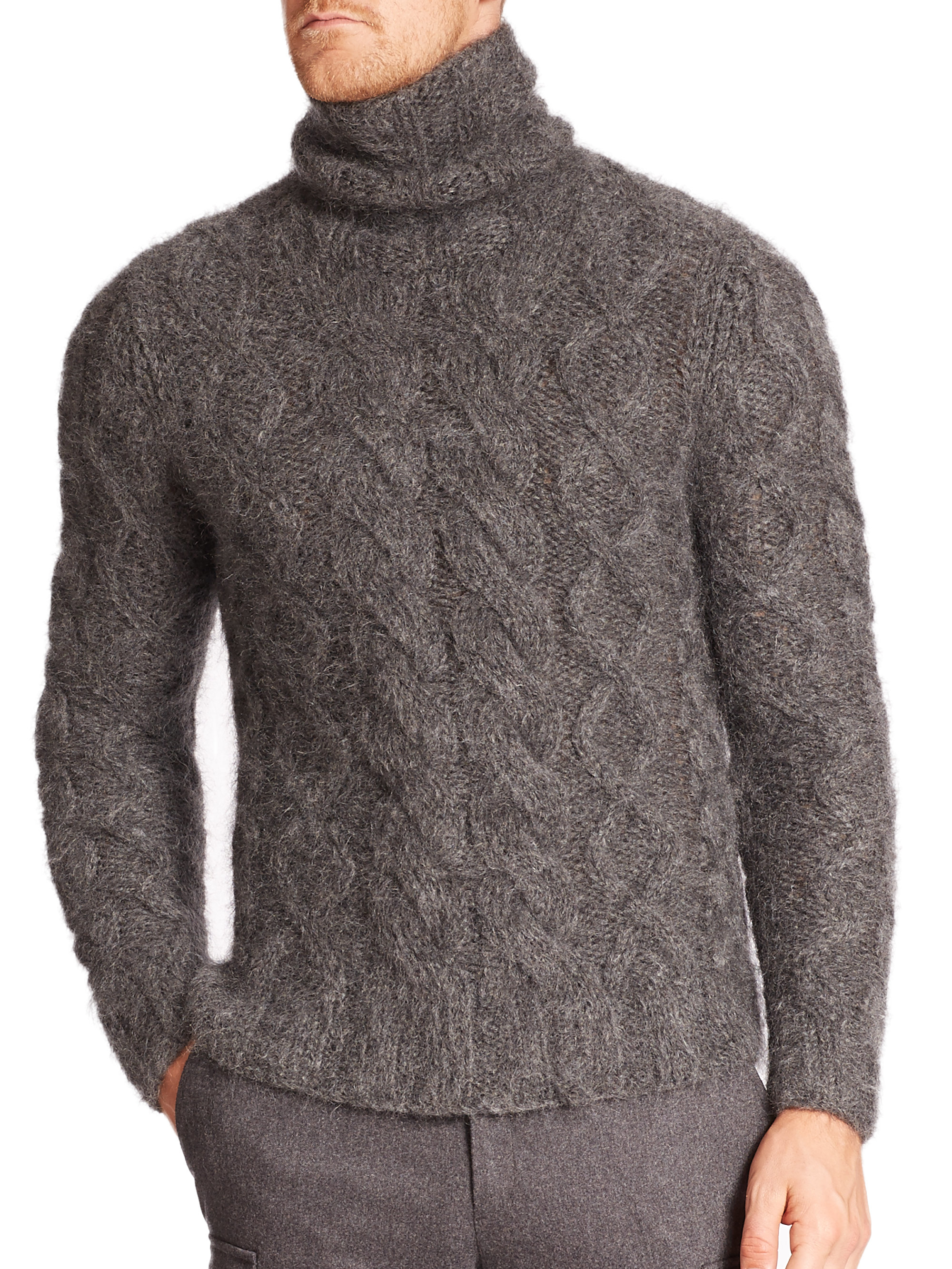 Lyst - Michael Kors Mohair-blend Cable Turtleneck Sweater in Gray for Men