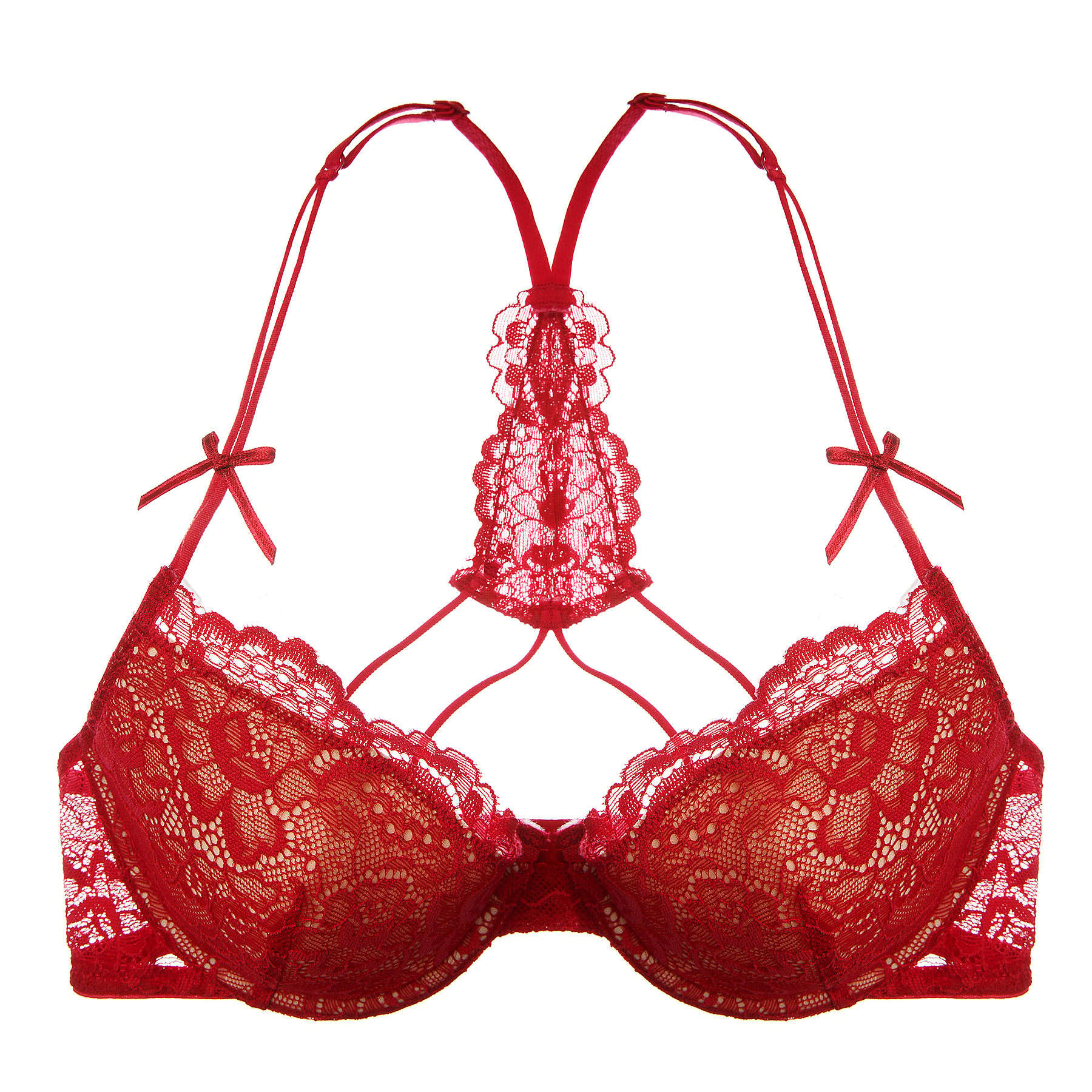 Samantha chang All Lace Underwire T-back Bra in Red | Lyst