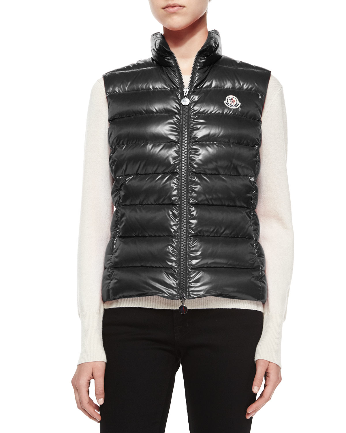 Moncler Ghany Shiny Quilted Puffer Vest in Gray | Lyst