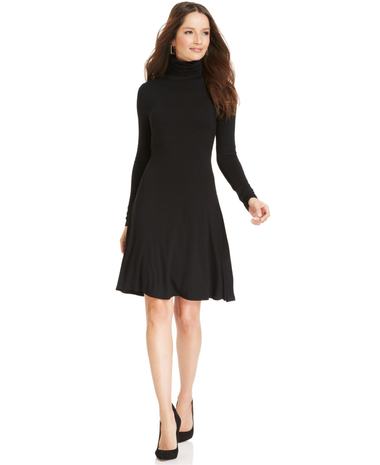 Lyst - Karen Kane Long-Sleeve Turtleneck A-Line Dress in Black