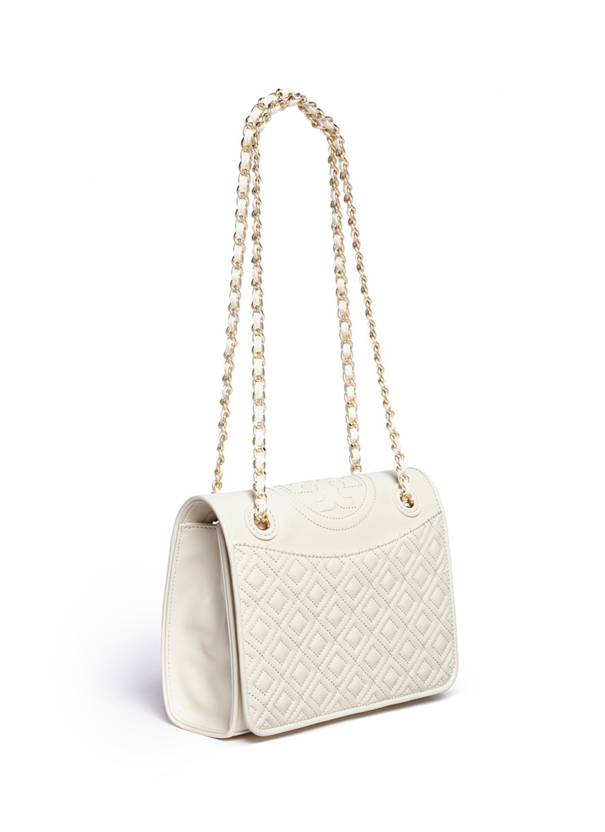 Lyst Tory Burch 'fleming' Medium Quilted Leather Bag in White