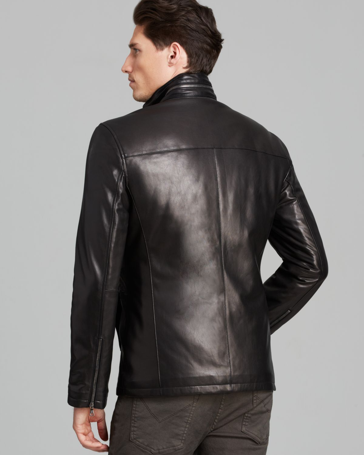 Lyst - John Varvatos Collection Double Zip Leather Jacket in Black for Men