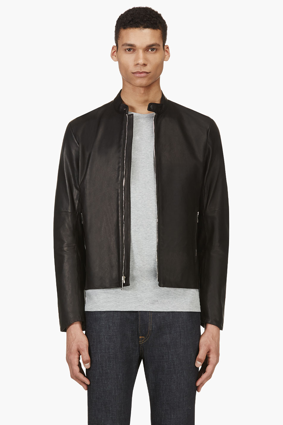 Rag Bone Black Kangaroo Leather Kemp Biker Jacket In For Gallery
