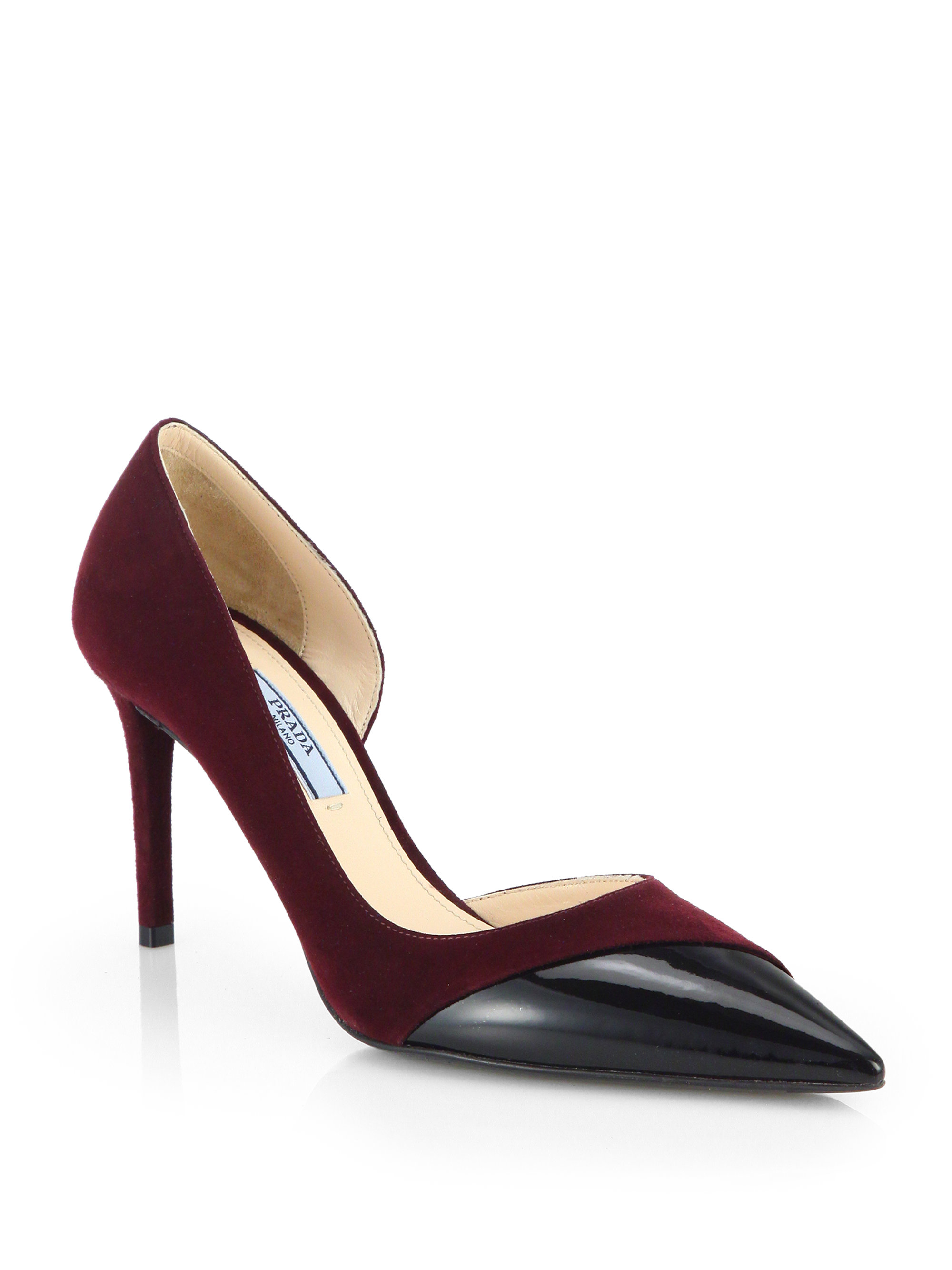 Prada Suede & Patent Leather Point-Toe Pumps in Red (BURGUNDY) | Lyst