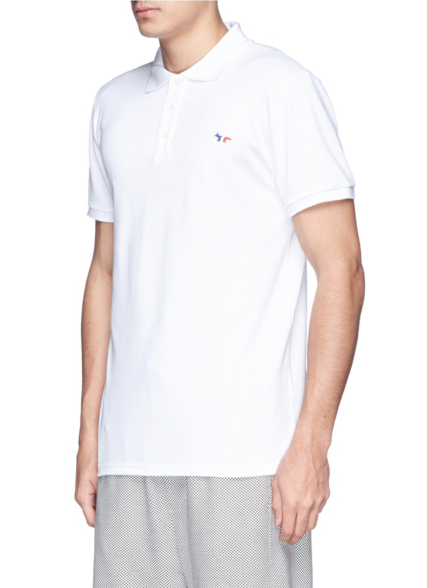 Maison kitsun  Fox Embroidery  Polo  T  shirt  in White Lyst