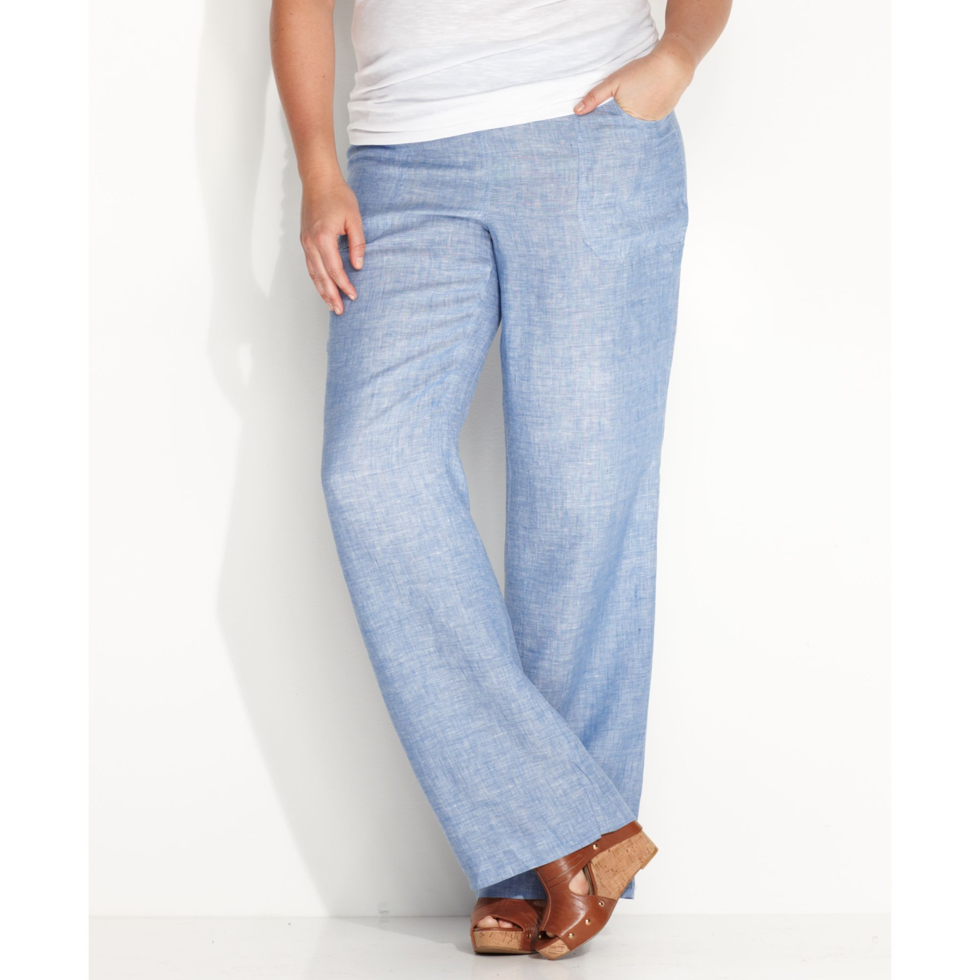 Lyst Inc International Concepts Plus Size Wideleg Linen Pants in Blue