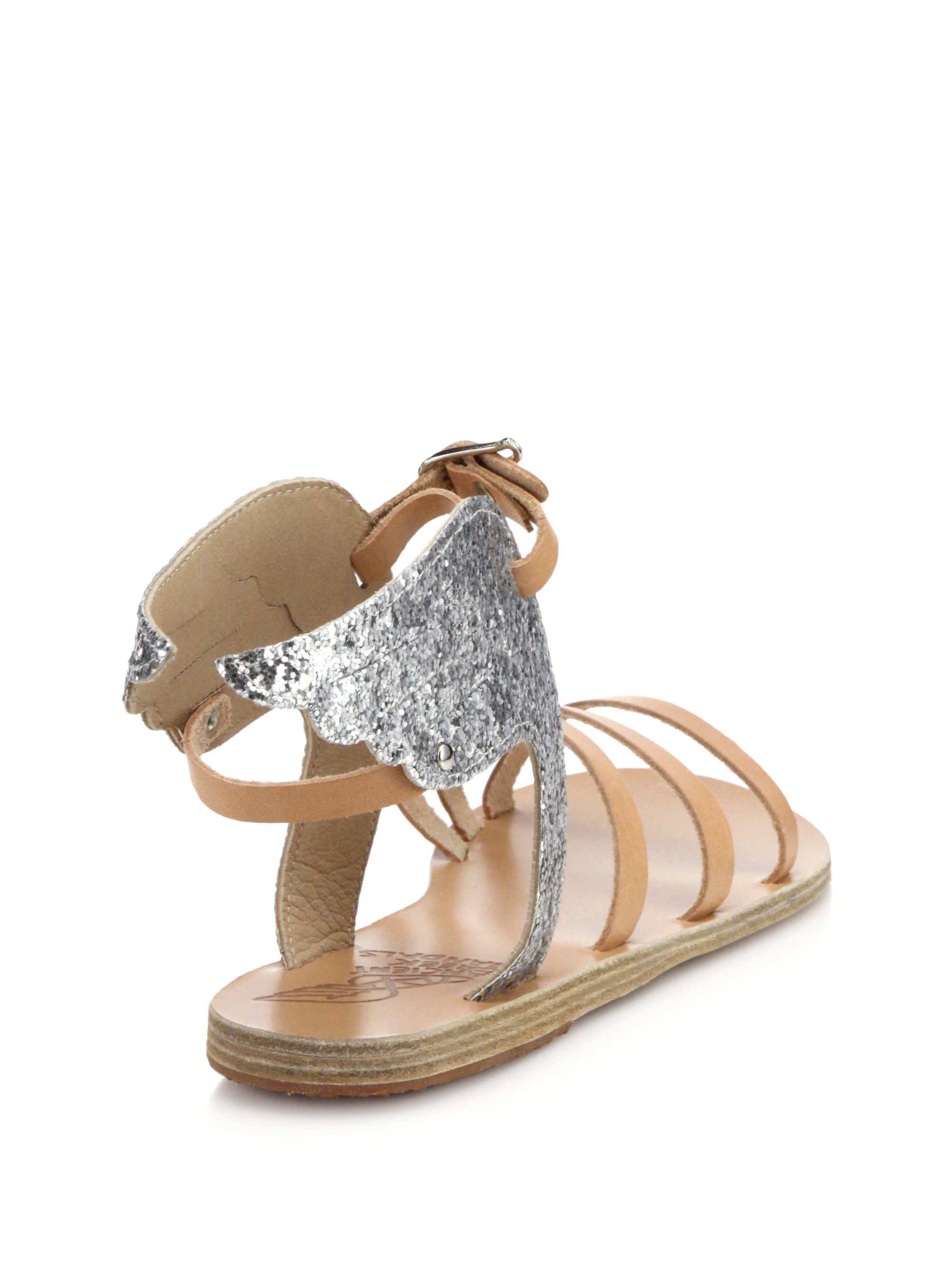 Ancient Greek Sandals Ikaria Glitter Leather Winged Sandals in Silver