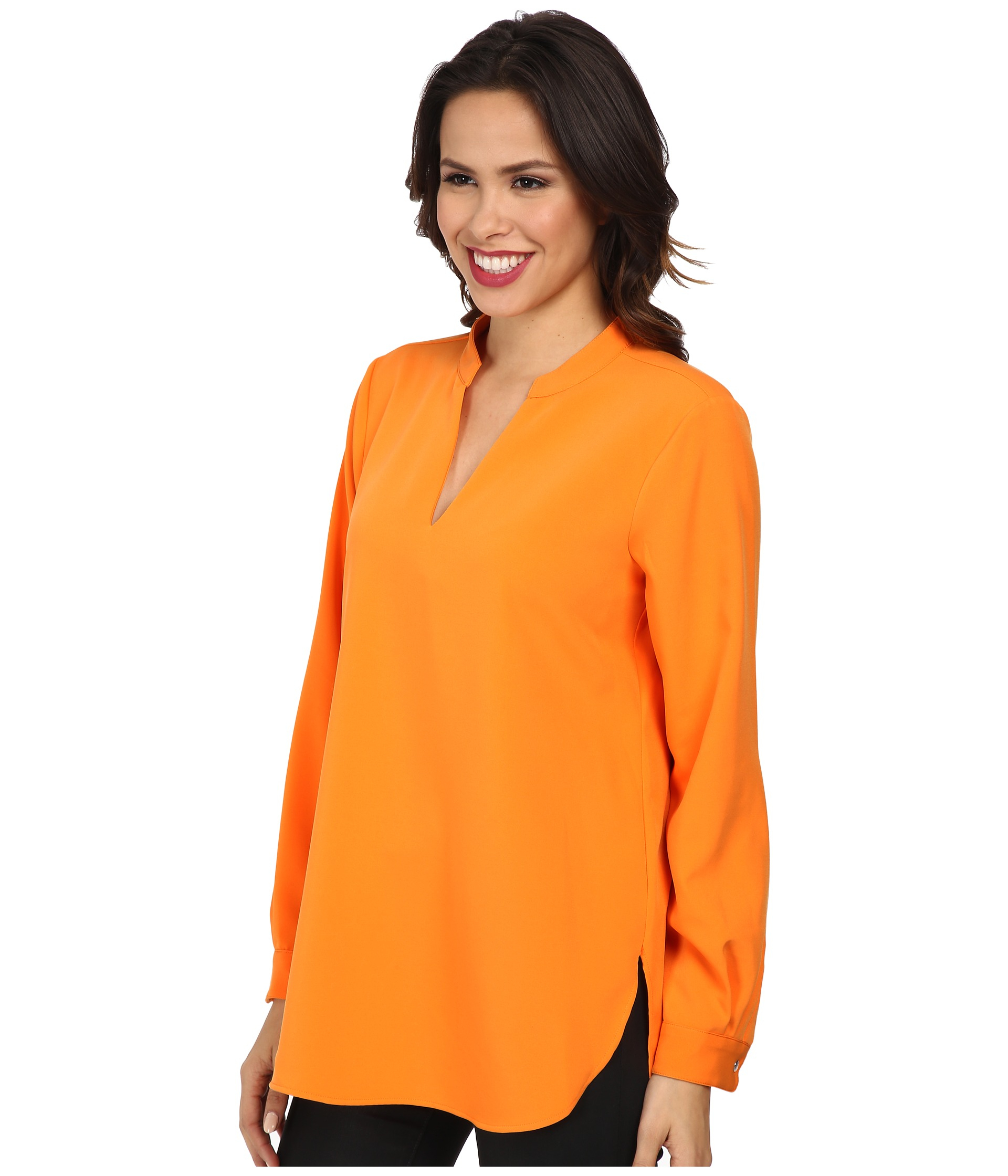 Vince camuto Long Sleeve Back Seam Blouse in Orange (Orange Burst) | Lyst