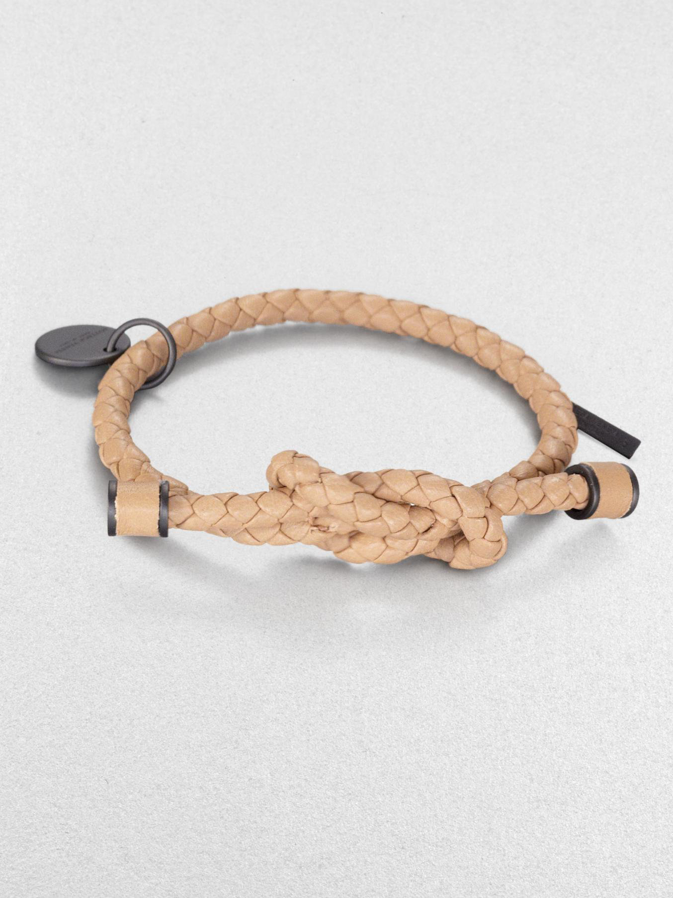 Bottega veneta Intrecciato Knotted Leather Bracelet in Natural | Lyst