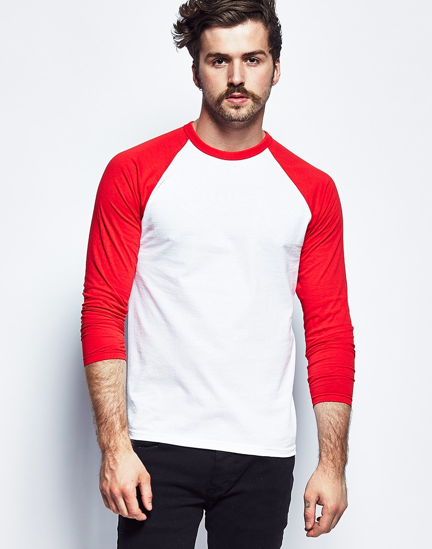 Download Lyst - The Idle Man Long Sleeve Raglan- White Red in Red ...