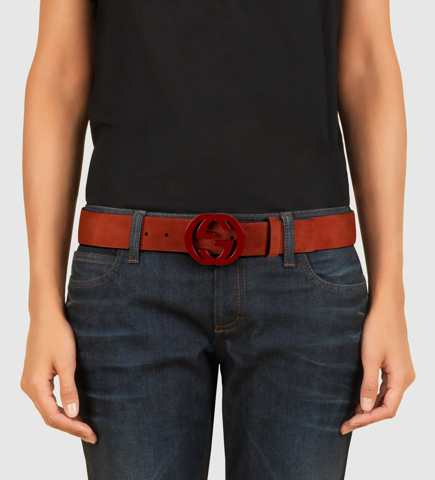 Lyst - Gucci Red Suede Belt With Interlocking G Buckle in Red for Men