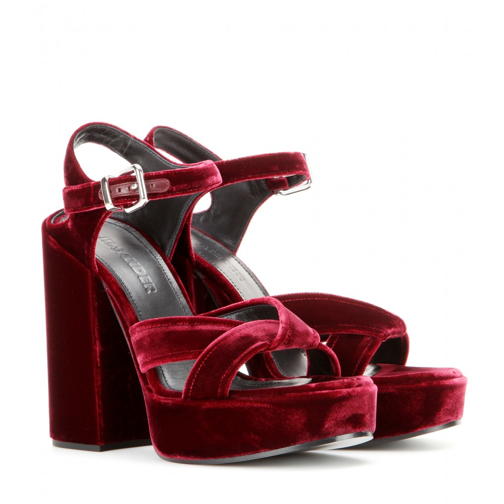 Jil sander Velvet Platform Sandals in Red | Lyst