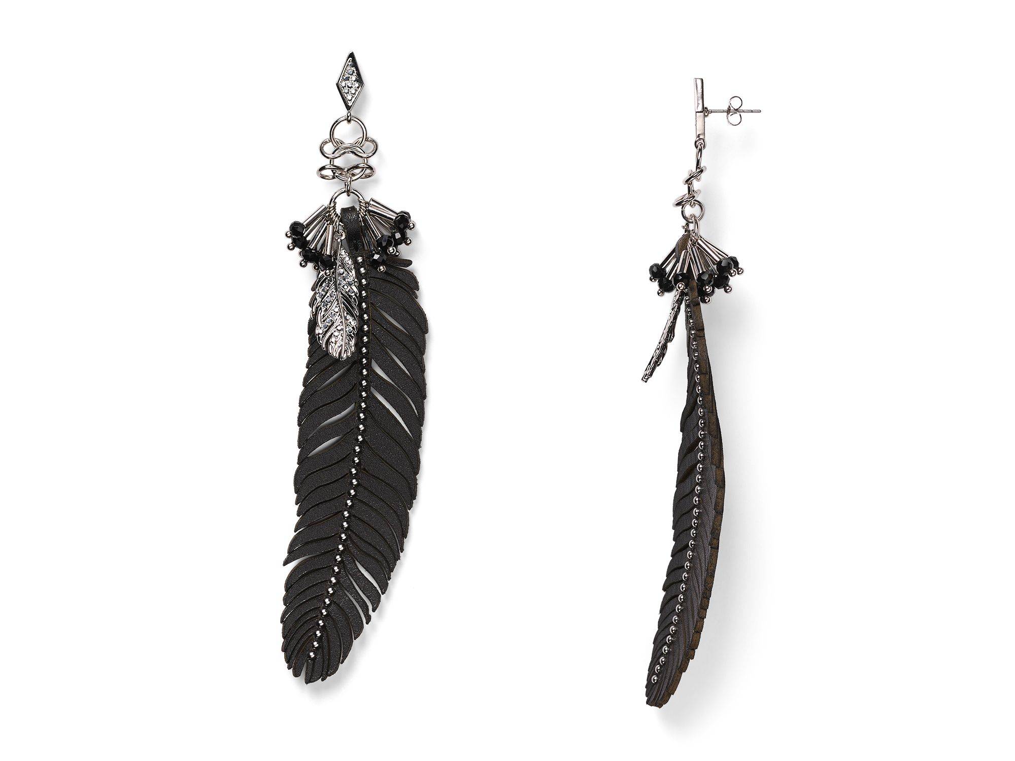 Lyst Rebecca Minkoff Leather Feather Drop Earrings In Metallic Gallery