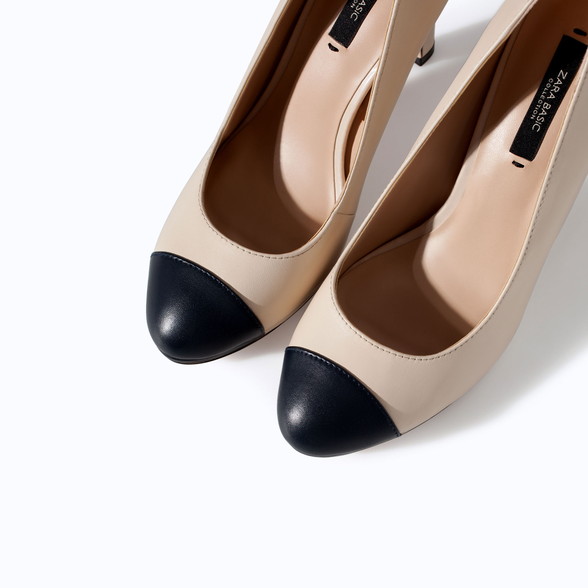 Zara Twotone High Heel Platform Court Shoe in Natural | Lyst