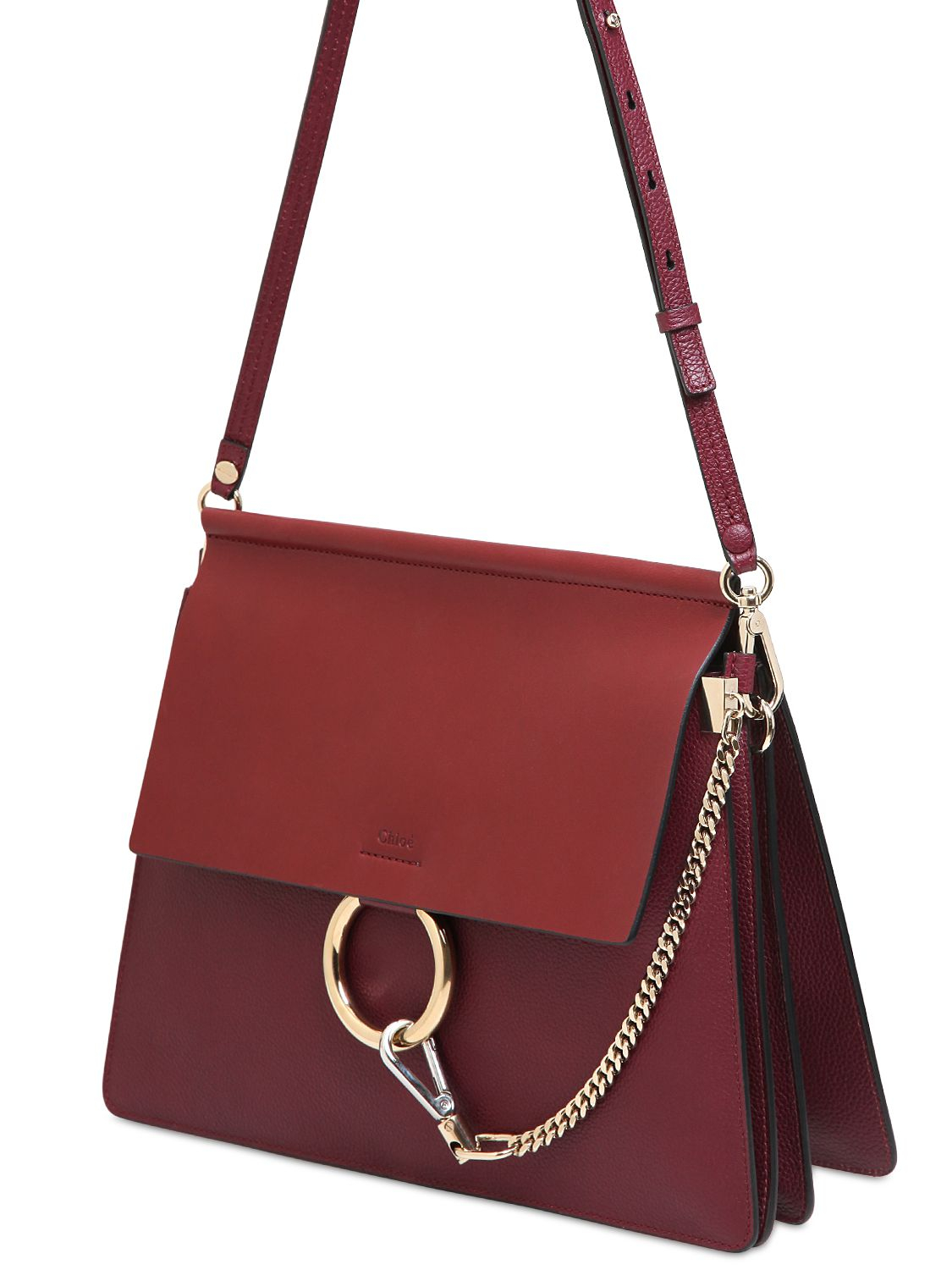 Chlo Medium Faye Grained Leather Shoulder Bag in Purple (WINE ...