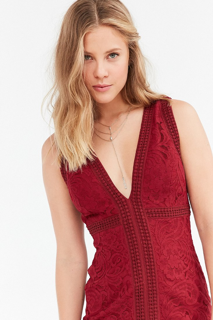 Bardot Shauna Lace Midi Dress in Red | Lyst
