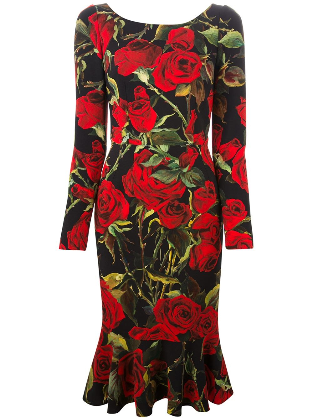 Lyst - Dolce & Gabbana Rose-Print Dress in Black