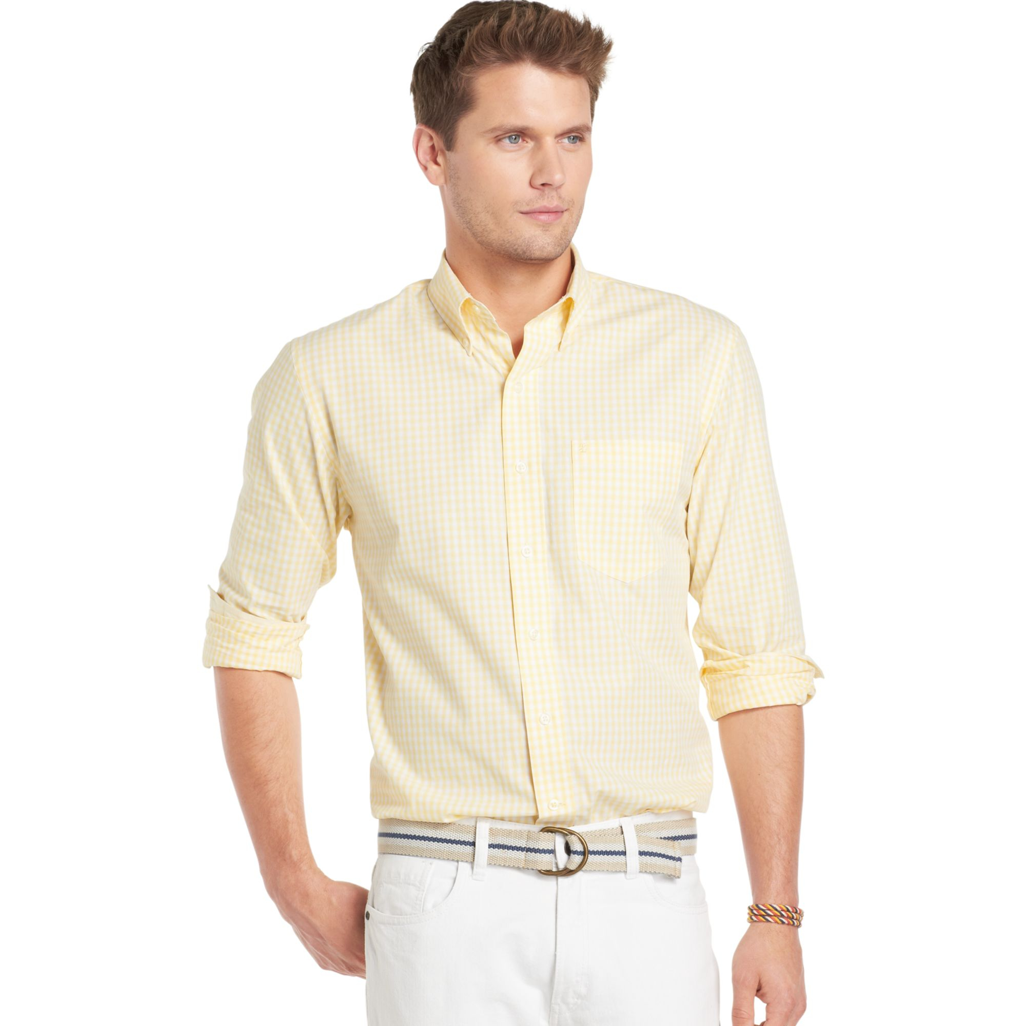 Izod Essential Shadow Gingham Shirt in Yellow for Men (Golden Haze) | Lyst