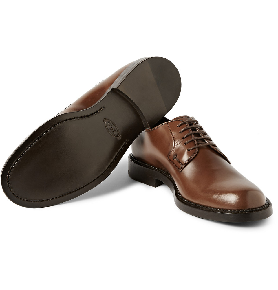 Tod's Polished Leather Derby Shoes in Brown for Men Lyst