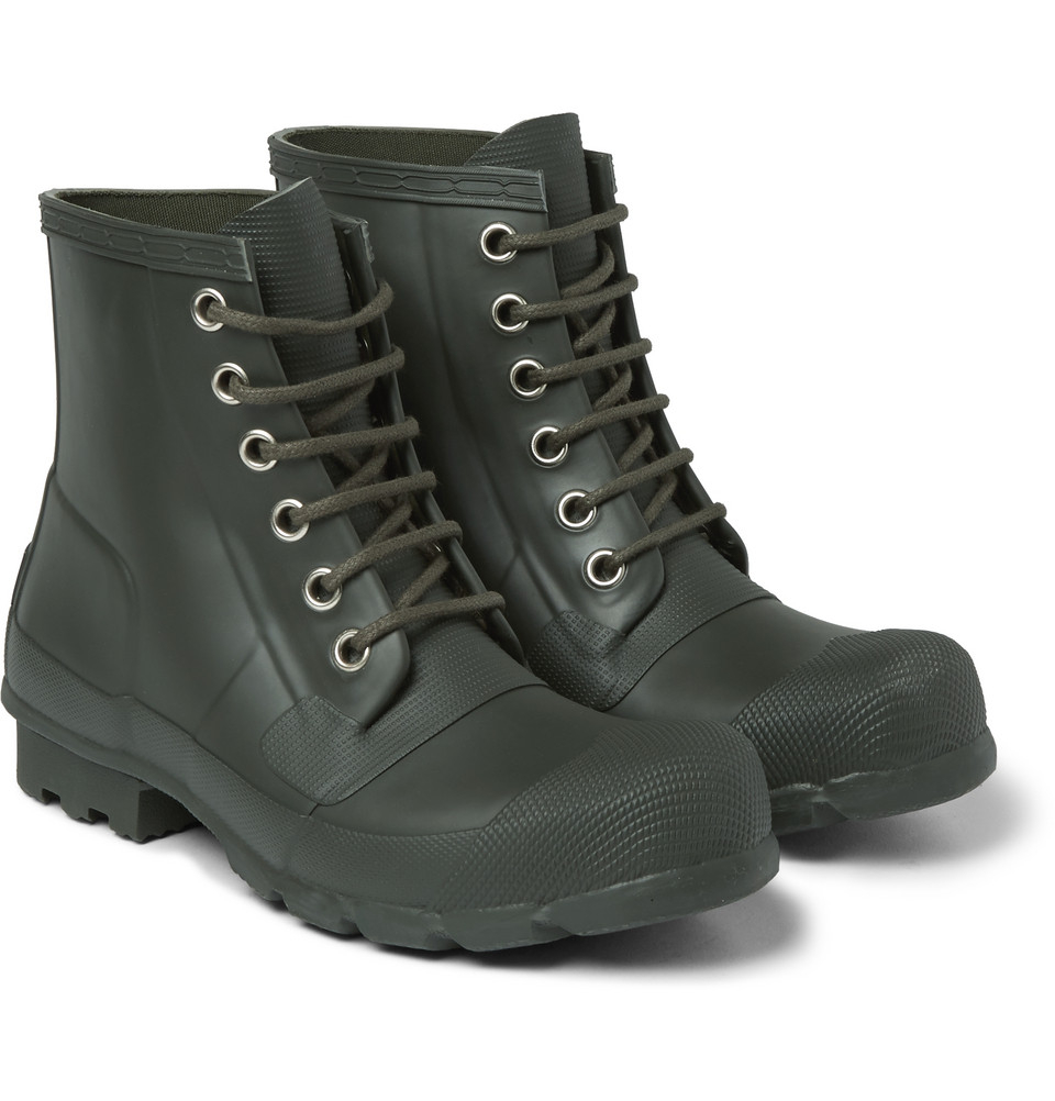 Hunter Rubber LaceUp Boots in Green for Men Lyst