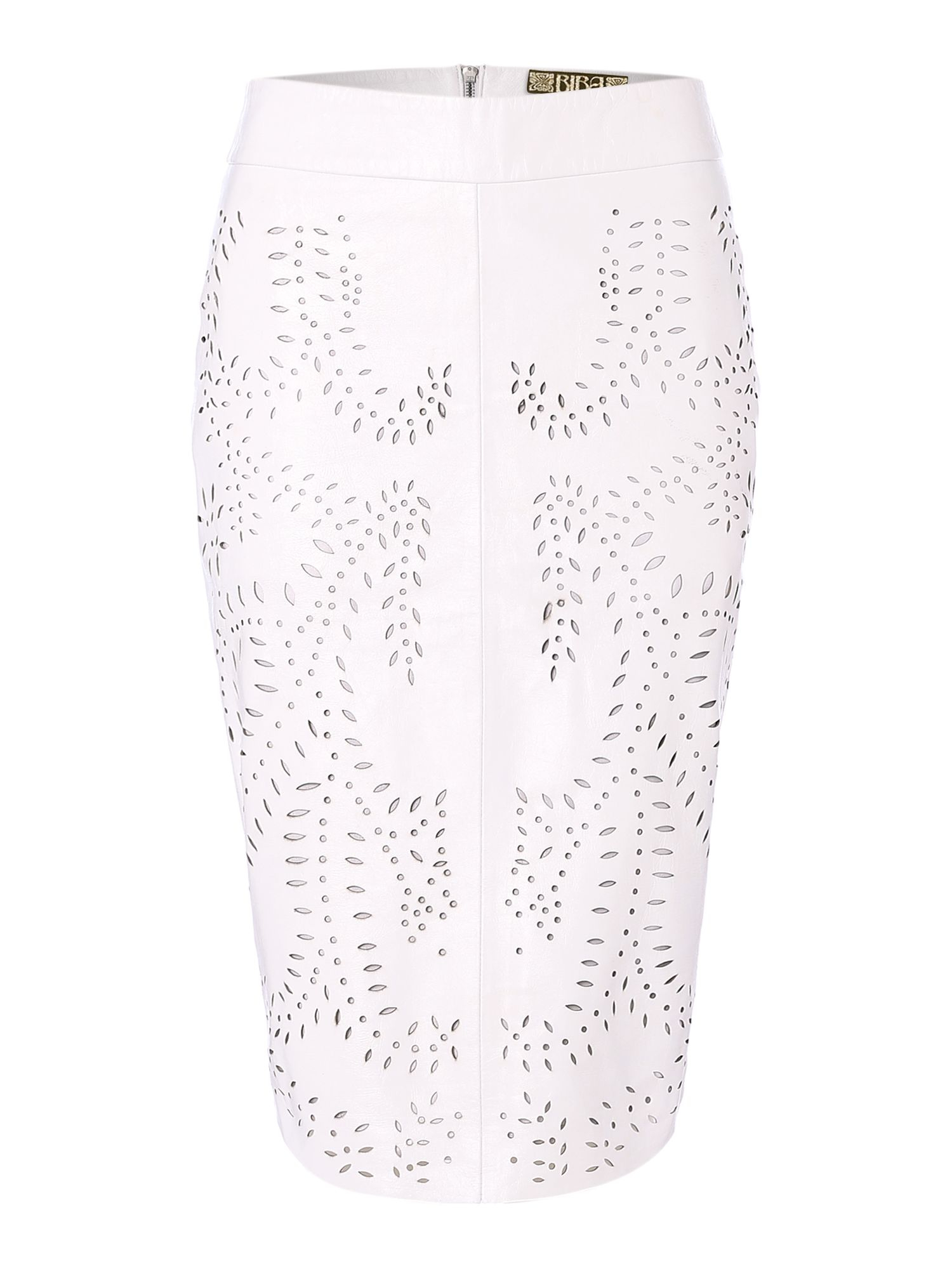 Biba Laser Cut Leather Pencil Skirt in White | Lyst