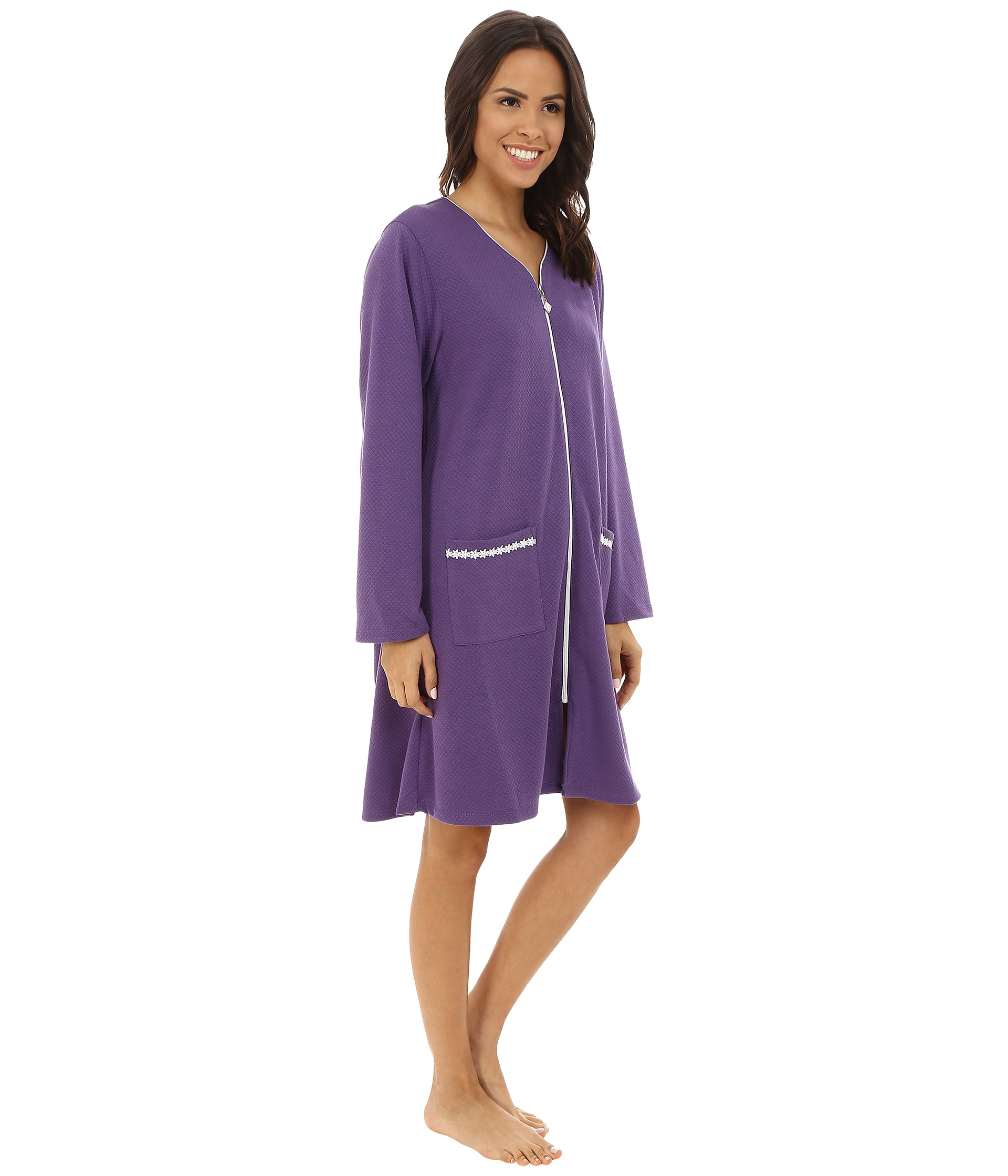  Eileen  west Short Zip Robe  in Purple Lyst
