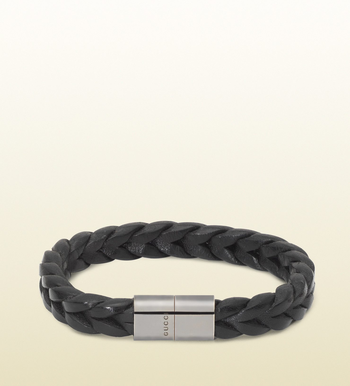 Lyst - Gucci Black Woven Leather Bracelet in Black for Men