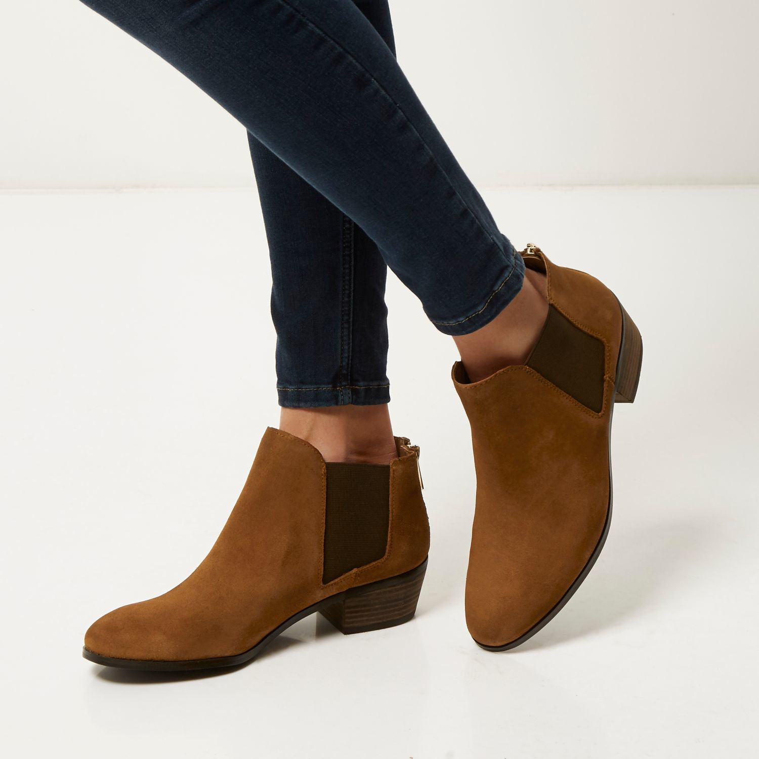 River island Tan Suede Low Ankle Boots in Brown (tan) | Lyst