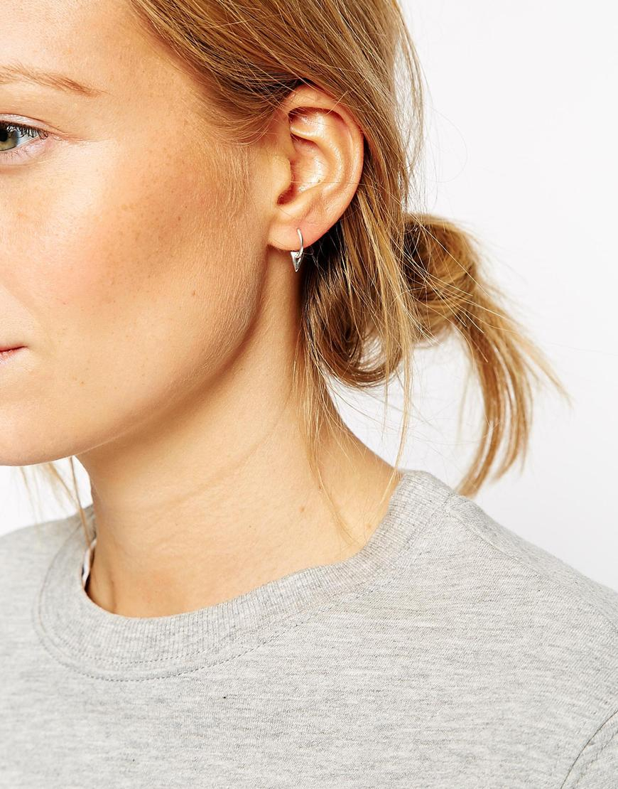 Lyst Asos Sterling Silver Mini Triangle Hoop Earrings In Metallic Gallery